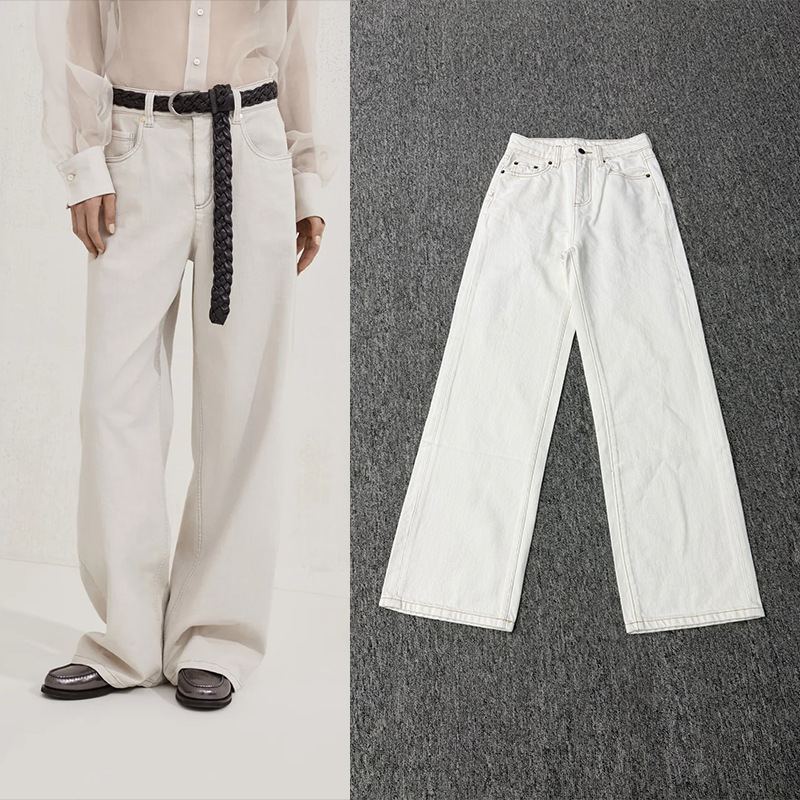 Bc High-Waisted Straight-Leg Jeans for Women, Off-White, Simple Style, Versatile, Casual, Loose Wide-Leg Pants, European and American Style 2026 Bc High-Waisted Straight-Leg Jeans for Women, Off-White, Simple Style, Versatile, Casual, Loose Wide-Leg Pants, European and American Style 2026