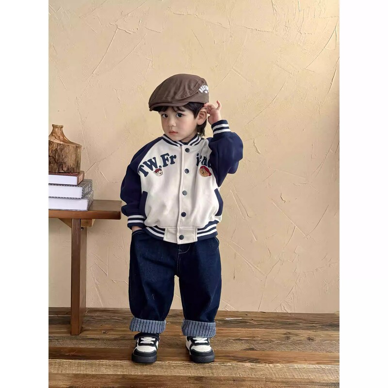 Children's Spring and Autumn Baseball Jacket for Boys 2025 New Spring and Autumn Style Toddler Bear Jacket Trendy Baby Letter Print Thickened Coat Children's Spring and Autumn Baseball Jacket for Boys 2025 New Spring and Autumn Style Toddler Bear Jacket Trendy Baby Letter Print Thickened Coat