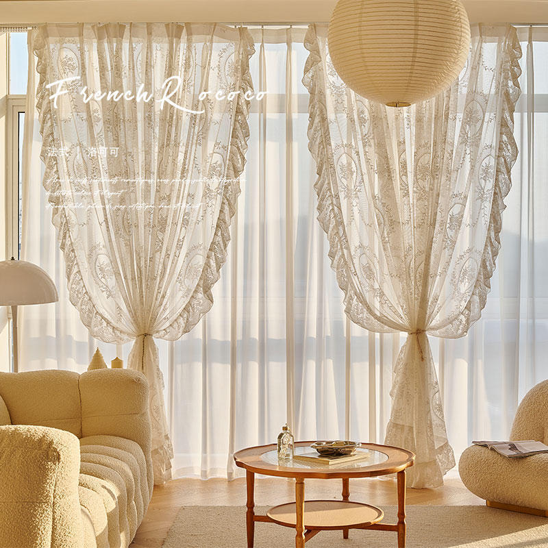 French-Style Light Luxury Lace Fabric for Girls' Series, Lace Bay Window, Bedroom, Loft, Dining Room, Sheer Curtains, Window Sheer Fabric