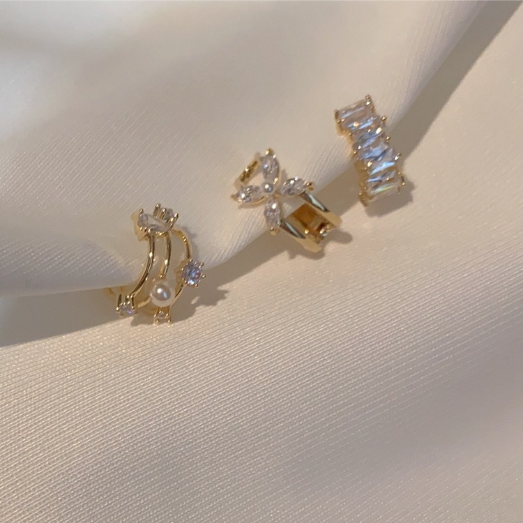 Pendientes de clip de hueso de oreja de metal de circón retro PERLA para mujer Corea del Sur simple todo partido personalizado no perforado pendientes