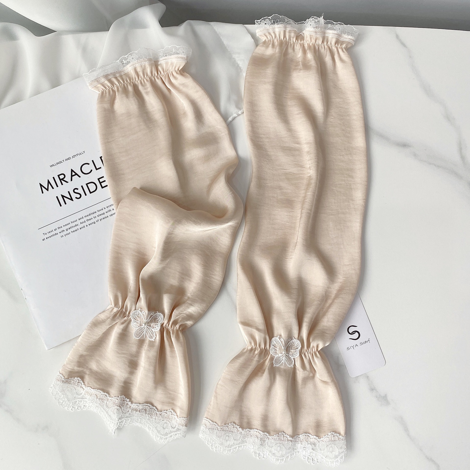 Color sólido protección solar ovisleeve verano de las mujeres suelta mariposa encaje brazo guardia mujeres al aire libre protección solar transpirable manga hielo