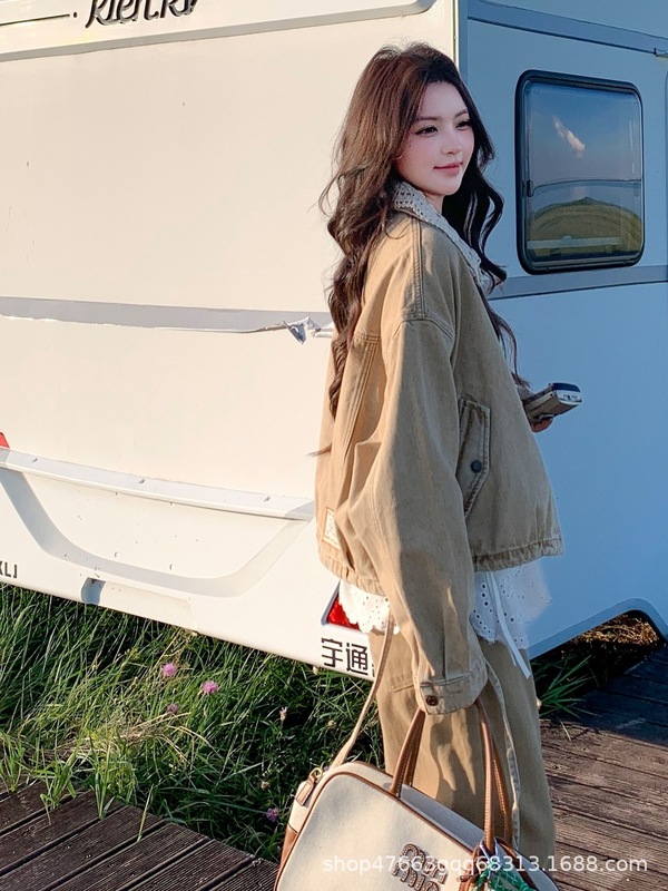 设计感花苞下摆针织领牛仔外套女2025新款秋季高级感超好看的夹克|undefined