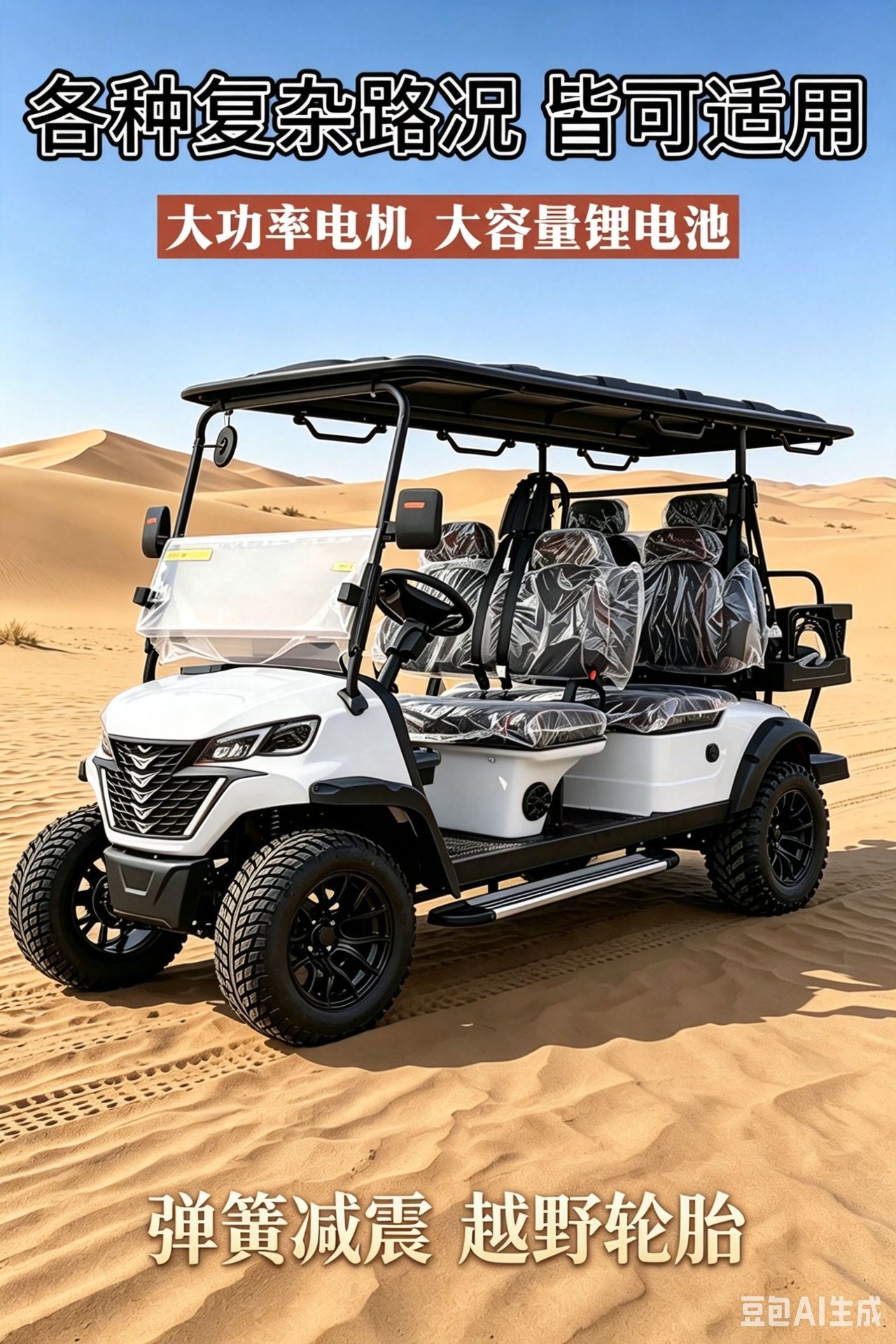 Golf cart with 6 or 8 seats for golf courses, shuttle service, guesthouses, hotels, reception, tourist attractions, electric sightseeing vehicle