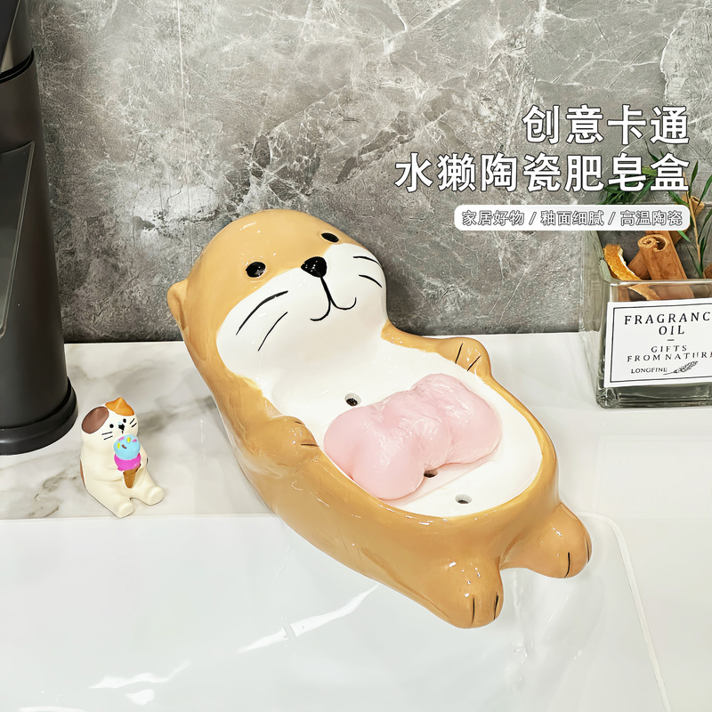 Cute Cartoon Otter Soap Dish Drain Household Bathroom Bathroom Sink Creative Bathroom Ceramic Soap Dish Cute Cartoon Otter Soap Dish Drain Household Bathroom Bathroom Sink Creative Bathroom Ceramic Soap Dish