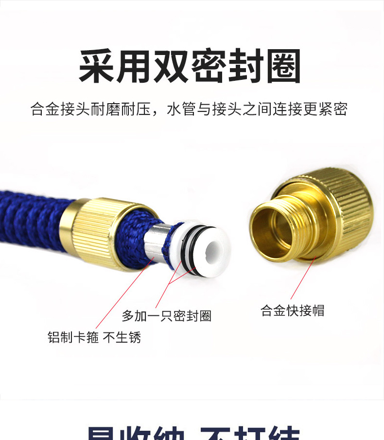 High-Pressure Car Wash Water Gun, Dedicated for Home Use, with Elastic Retractable Hose, Pure Copper, Pressure-Boosting, for Watering Flowers, Washing Floors, and Spraying Water