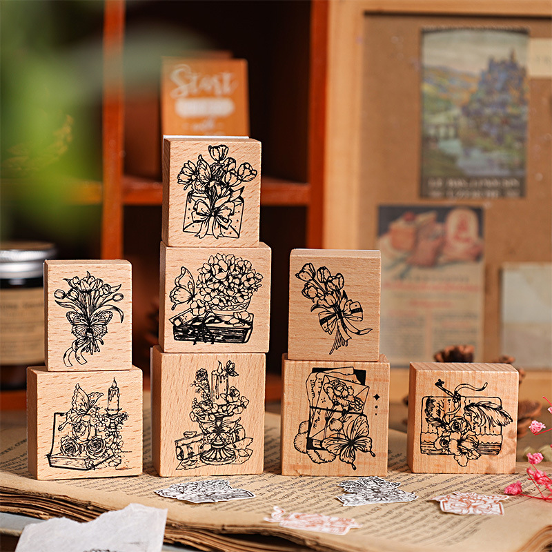 Mariposa fanciosa carta de madera sello de botella de mano flor de plantas retro sello de botella de mano flor retro