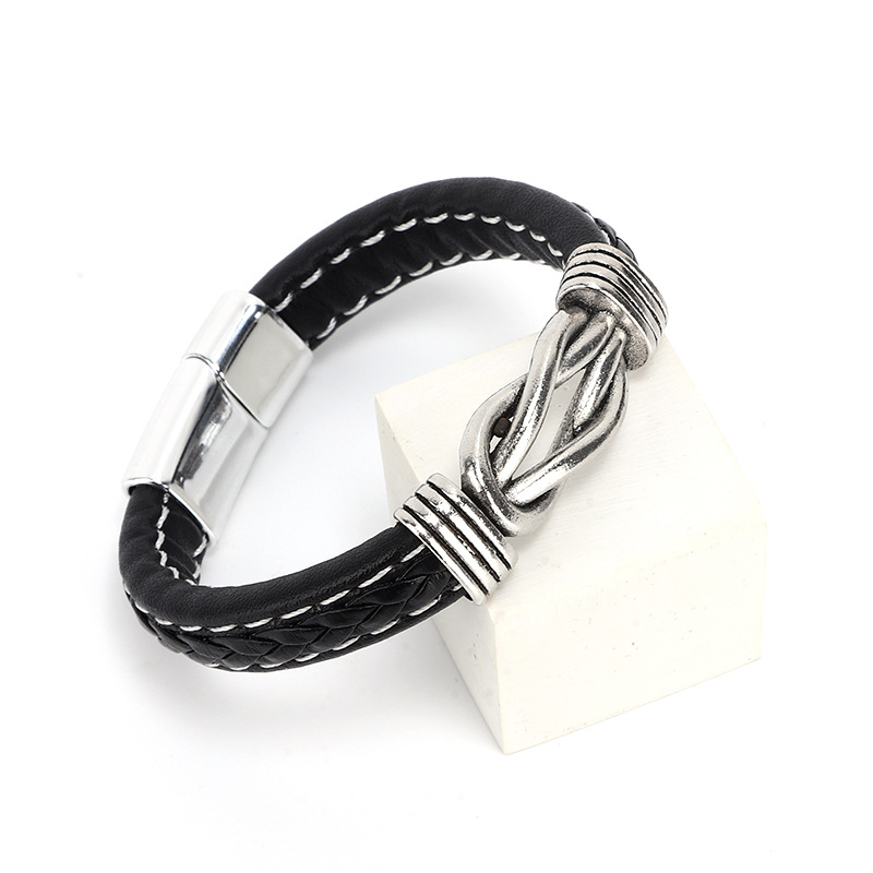 Men's Gender Vintage Style Classic Style Solid Color Pu Leather Alloy Men's Wristband Men Cord & Leather Bracelets