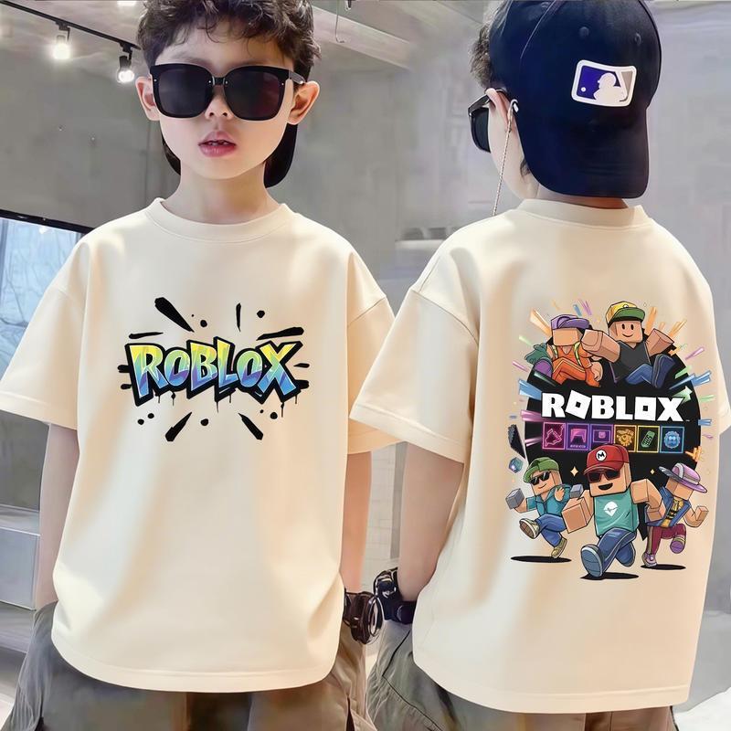 Cross-Border Children's Clothing, Children's Pure Cotton Short-Sleeved Summer New Style Boys' T-Shirt Roblox Cartoon Print Medium and Large Children's Tops Cross-Border Children's Clothing, Children's Pure Cotton Short-Sleeved Summer New Style Boys' T-Shirt Roblox Cartoon Print Medium and Large Children's Tops
