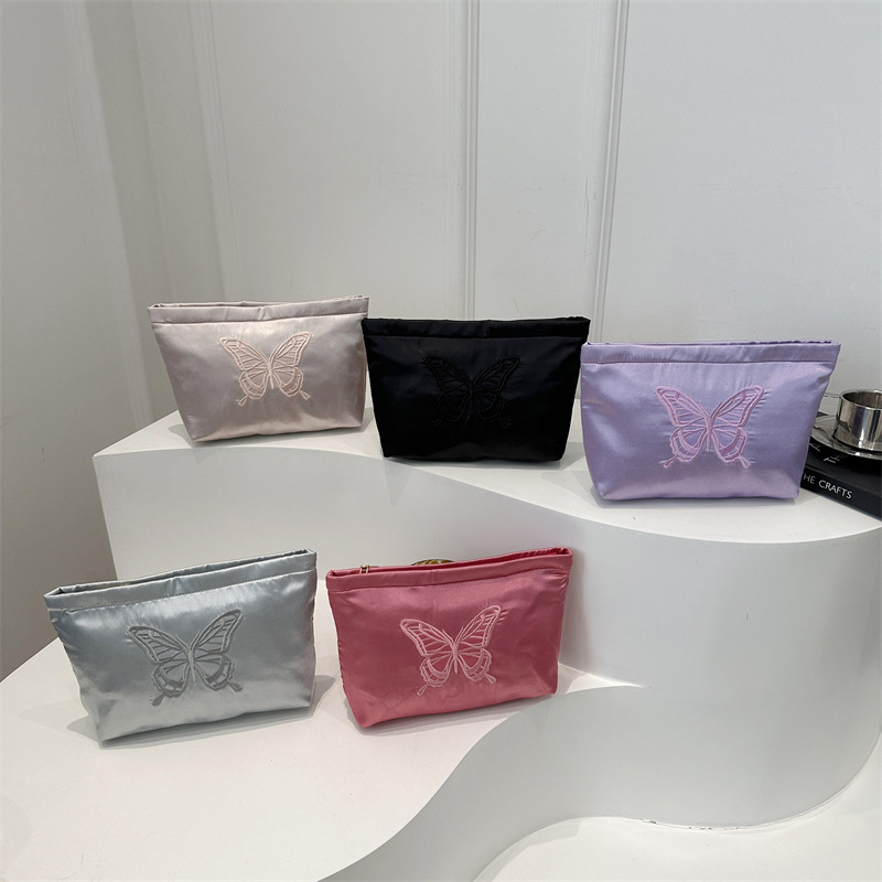 Bolsa de maquillaje mariposa de bordado, bolsa de almacenamiento Jacquard de gran capacidad para productos de cuidado de la piel, bolsa de lavado portátil para viajar, bolsa interior de viaje