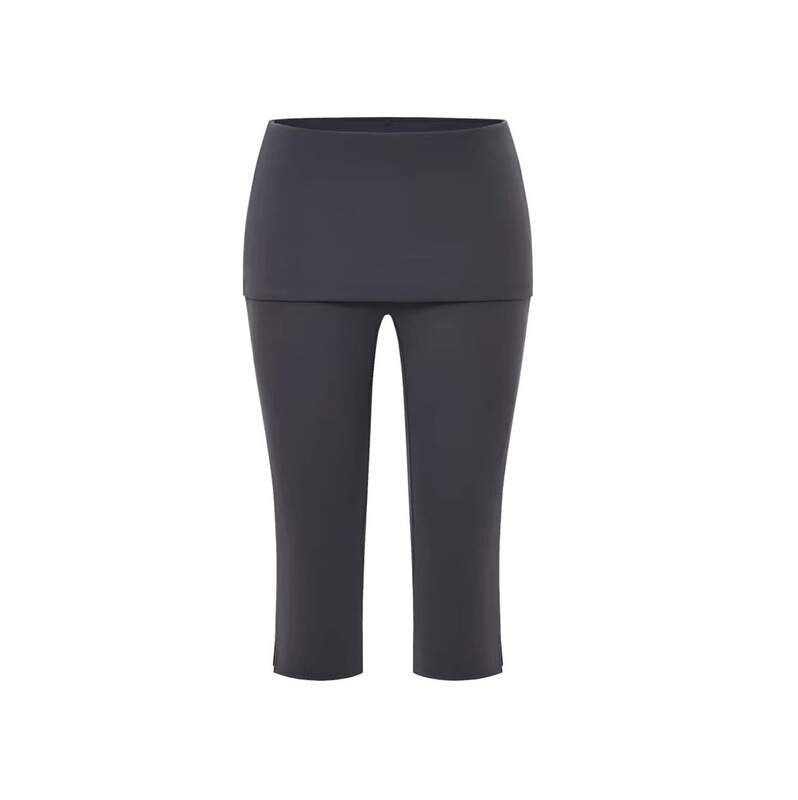 Elastic Slim Fit Seven-Quarter Yoga Skirt Pants Black/Grey Elastic Slim Fit Seven-Quarter Yoga Skirt Pants Black/Grey