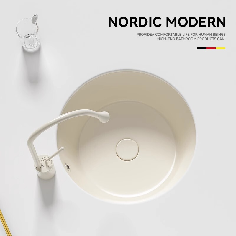 Gun Grey Round Ceramic Counter Basin Household Balcony Wash Basin Single Basin Cream Wind Embedded Bar Basin Pool