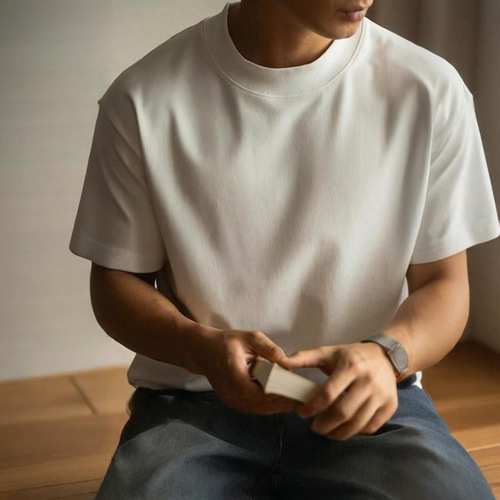 New Japanese Pure Cotton Heavyweight Crew Neck T-Shirt for Men and Women - Summer Casual Loose Short Sleeve Base Shirt
