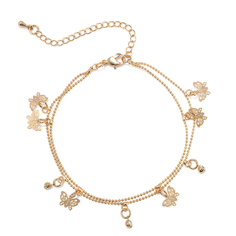 AliExpress jewelry foot jewelry European and American new hand jewelry double layer butterfly anklet fashion alloy women's anklet