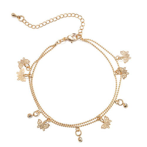AliExpress jewelry foot jewelry European and American new hand jewelry double layer butterfly anklet fashion alloy women's anklet