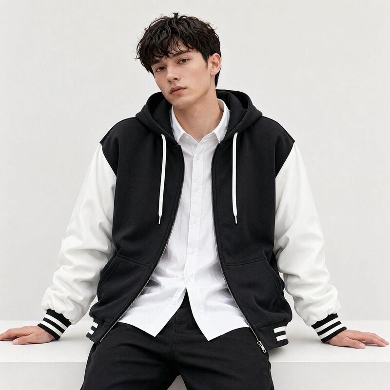 European and American Style Zip-Up Hooded Baseball Sweatshirt Class Uniform Blank Garment Foreign Trade Bulk Customization Printed Embroidery Logo European and American Style Zip-Up Hooded Baseball Sweatshirt Class Uniform Blank Garment Foreign Trade Bulk Customization Printed Embroidery Logo