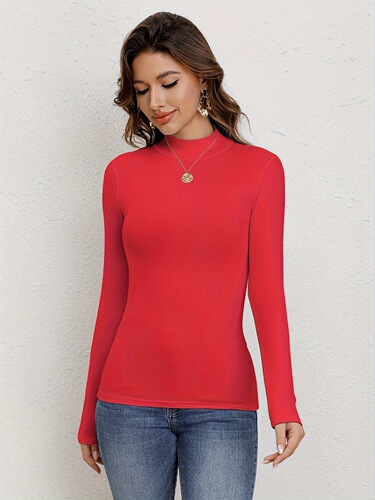 Long-sleeved base shirt T-shirt slim high-collar European and American style hot girl slimming top Women's style elegant and fashionable