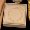 【B19】Curve Flower Anklet Golden