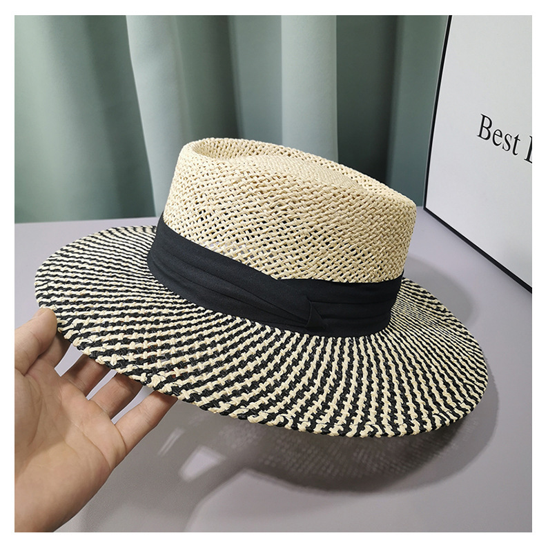 1813g Weight Women's Basic Color Block Big Eaves Straw Hat
