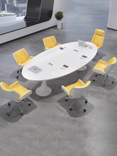 简约现代办公桌烤漆会议桌长桌椅组合白色椭圆形小型洽谈桌培训桌