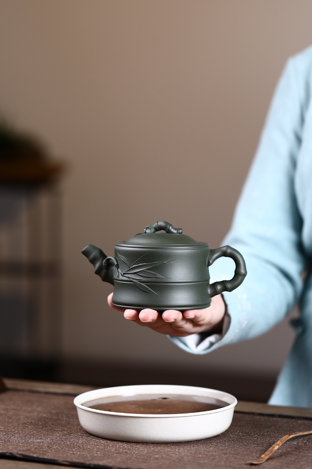 Handmade Green Mud Purple Sand Teapot – Bamboo-Inspired Design 14 O1CN016RslRE1wAnJEkOg30 !!2213306496268 0 cib