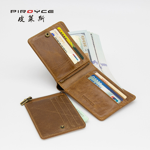 Piroyce Factory Direct Sale New Top-Grade Calfskin Retro Men's Wallet Classic Casual Money Clip