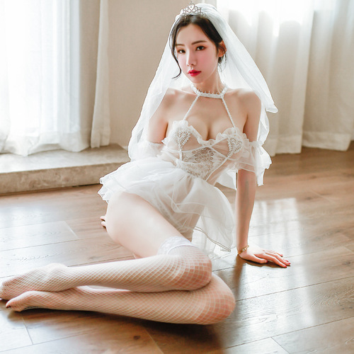 Lingerie Sexy Mesh Bridesmaid Temptation Set Strapless Passionate Transparent Uniform Women's New White Wedding Dress