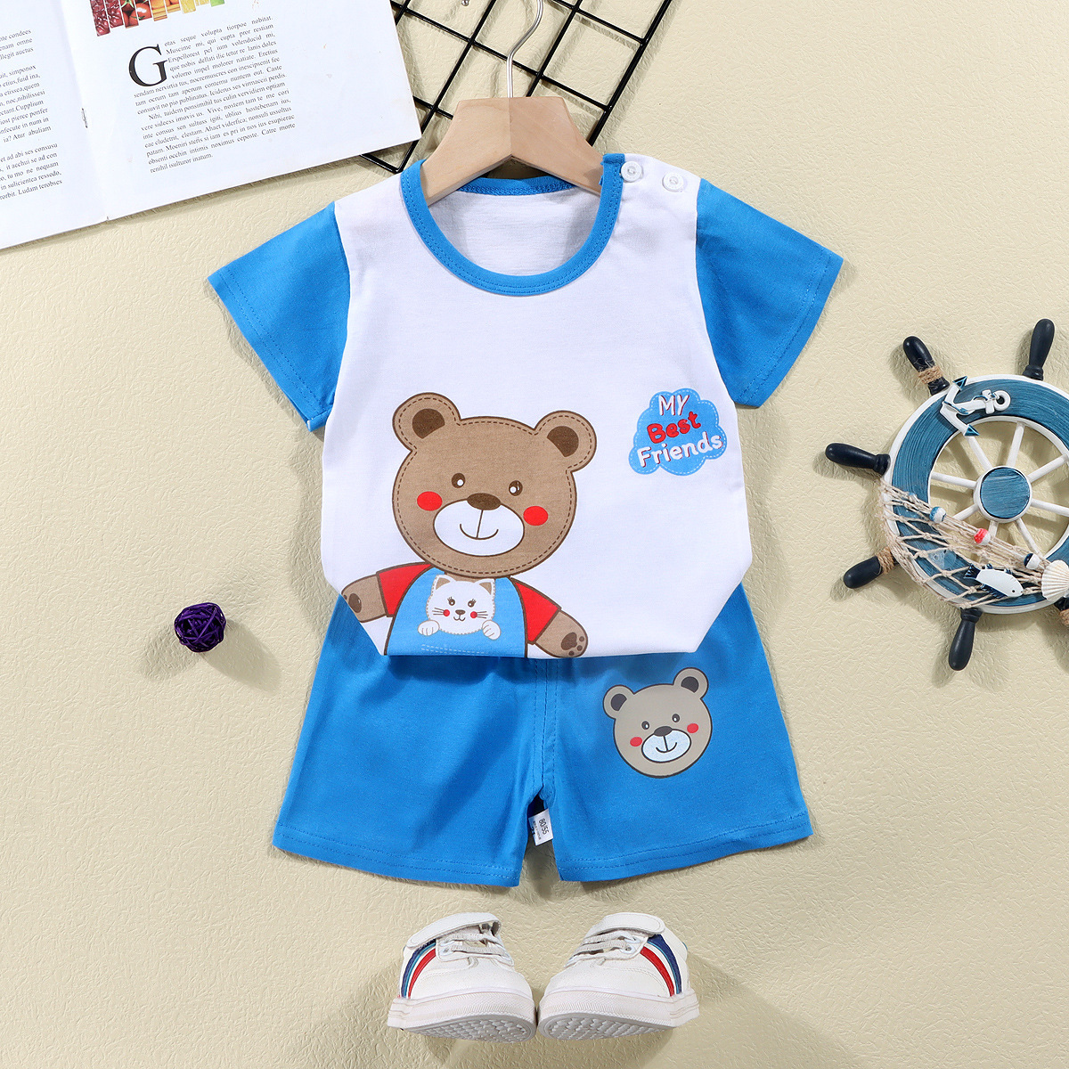 2025夏季新款纯棉儿童短袖T恤套装韩版婴幼儿宝宝短袖短裤俩件套