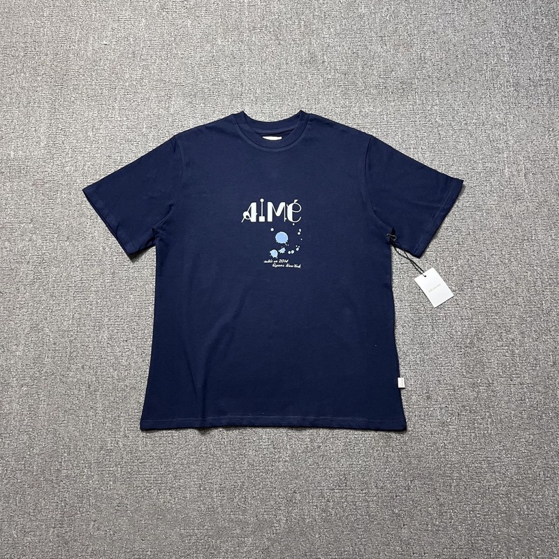 国境を越えた貿易 Aime クラシックレタープリントランドマークビルラウンドネックルーズ半袖 T シャツ男性と女性のカップル用トレンディ|undefined