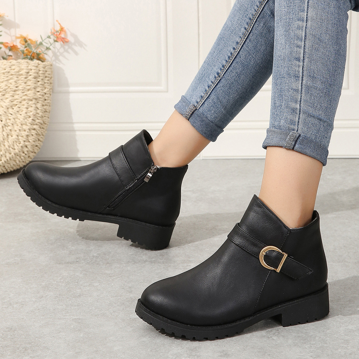 Women's Ankle Boots With Thick Heel And Side Zipper For Autumn_voghion.com