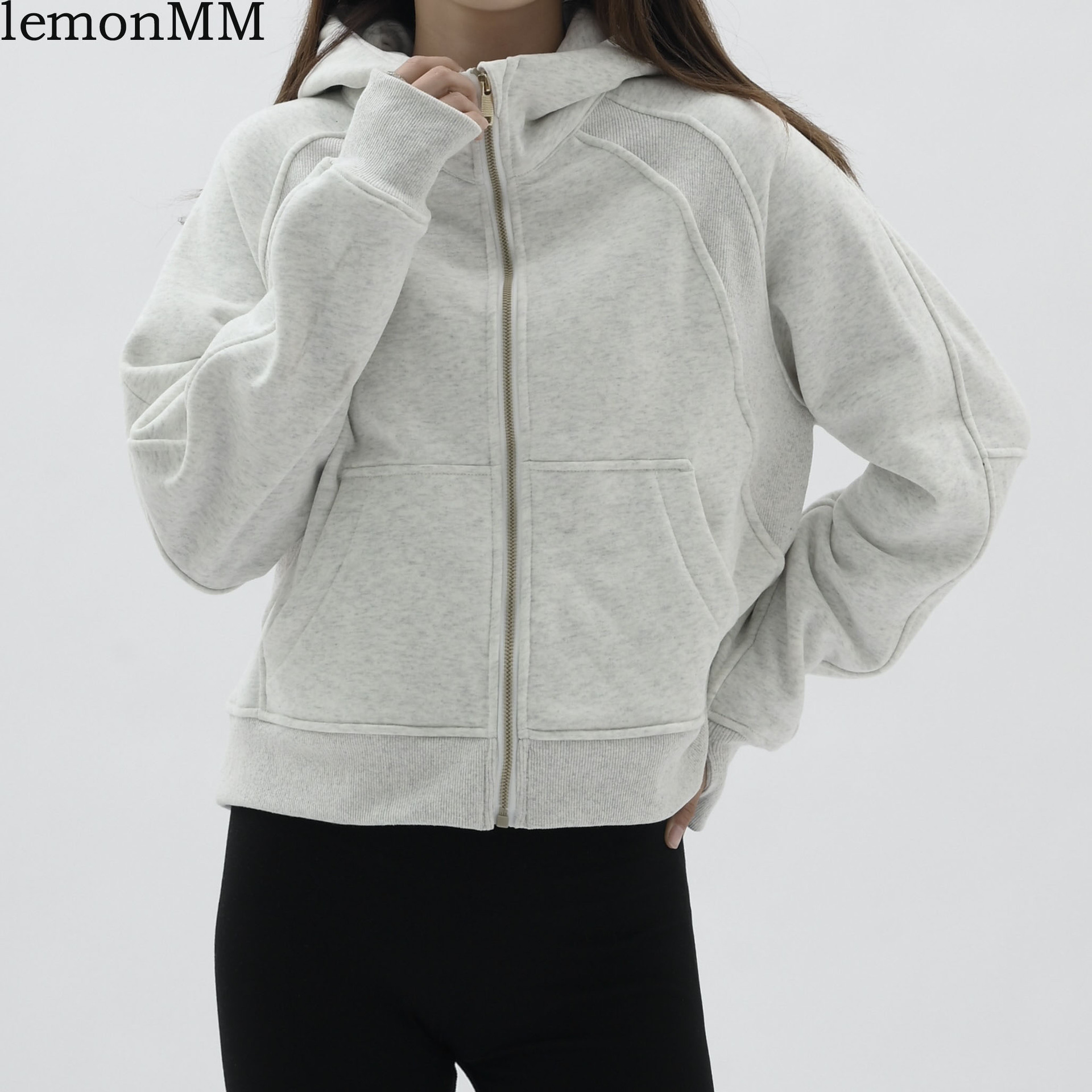 2023lu same style scuba autumn and winter New zipper sweater loose solid color casual sports hooded cardigan slimming