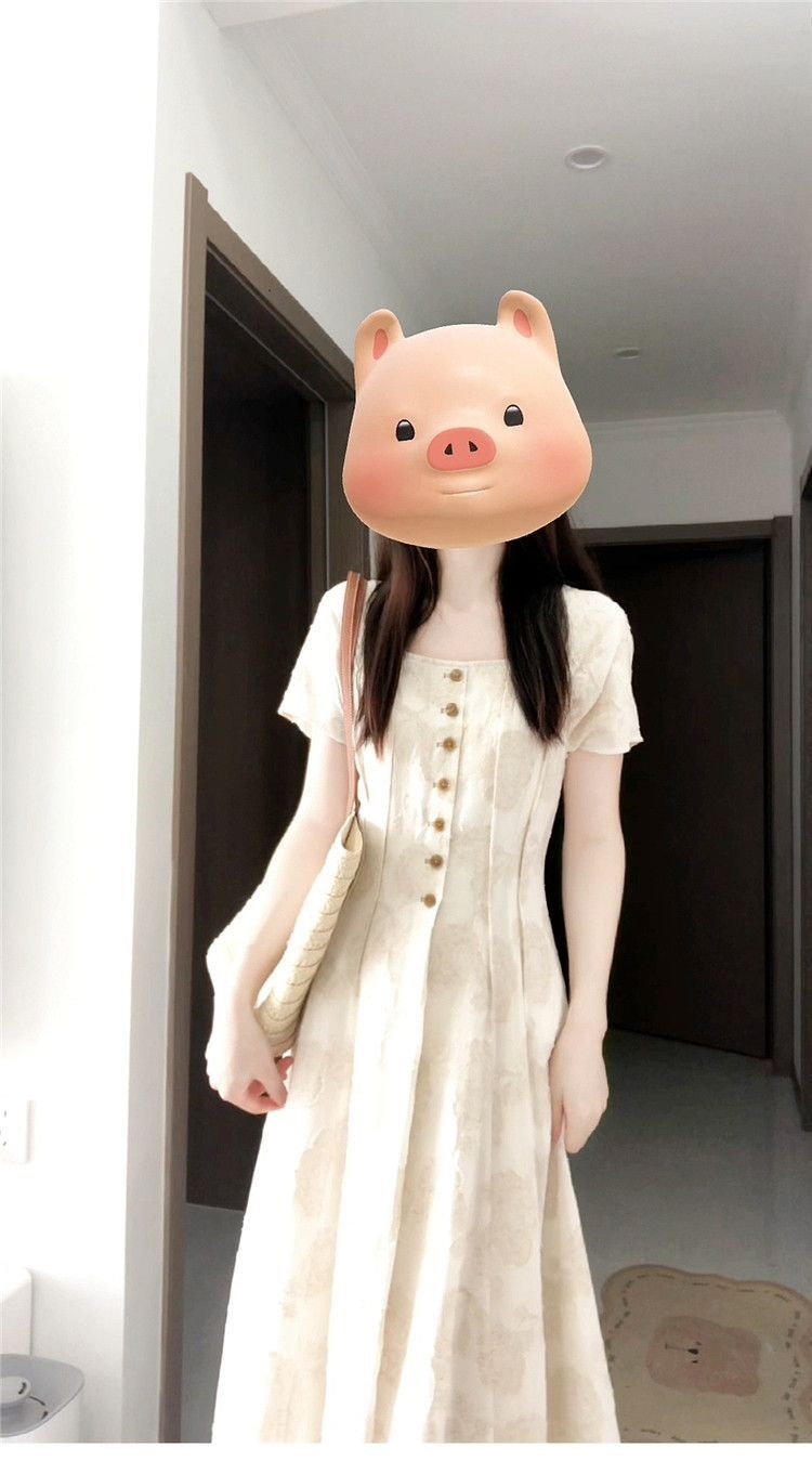 Đầm suông midi cổ vuông họa tiết hoa nhí phong cách Pháp, tay ngắn, thắt eo tạo dáng thon gọn — màu mơ chi tiết 10