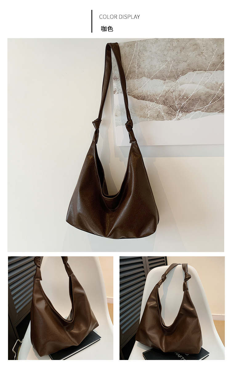 Large-capacity commuter bag for women, 2024 new style, fashionable and retro single-shoulder bag, casual and versatile, underarm tote soft leather bag undefined