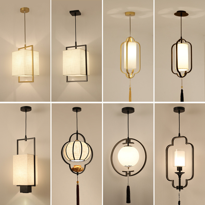 智闪新中式床头餐厅灯中国风吧台仿古书房过道玄关走廊单头吊灯