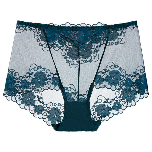 Fat-increasing, plus-size, sexy lace high-waisted women's underwear with hollow and transparent triangle panties, pure cotton crotch