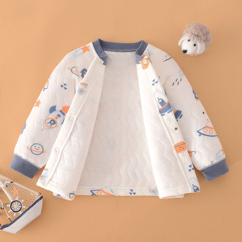 Boys' Winter Air Cotton Thermal Tops, Baby Home Cardigans, Pajamas, Girls' Boneless Three-Layer Thermal Jackets