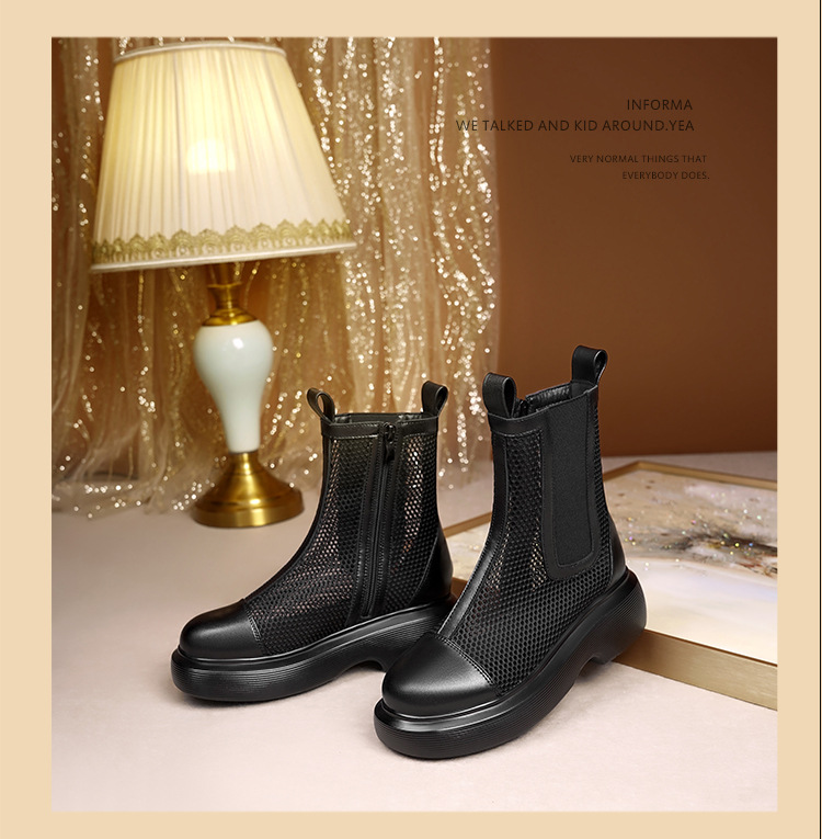 Boot lưới nữ cổ thấp thoáng khí mùa hè phong cách Martin — Màu đen chi tiết 17