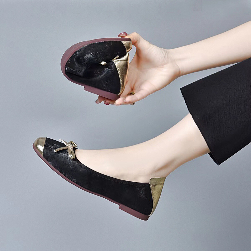 Giày lười nữ đế bệt mũi vuông phong cách Chanel, đế mềm thoải mái — Màu nâu