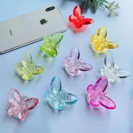 简约透色奢华手机桌面支撑架懒人气垫支架水晶蝴蝶气囊支架批发