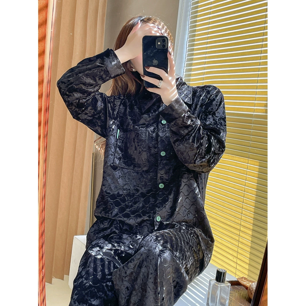 Алмазные бархатные пижамы женские осенне-зимние Бархатные плиссированные Роскошные пижамы брюки с длинным рукавом свободный костюм наряд