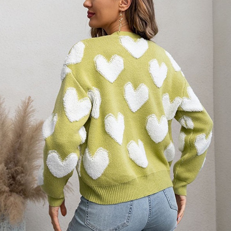 Comercio exterior transfronterizo de Europa y los Estados Unidos Amazon otoño y invierno nueva camiseta de punto de damas de hebilla única flojo suéter de amor chaqueta image 3