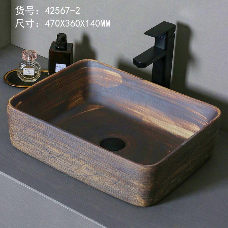 レトロなテーブル上の洗面器屋外洗面器中庭アート洗面器浴室セラミック洗面器バルコニー洗面器ホーム|undefined