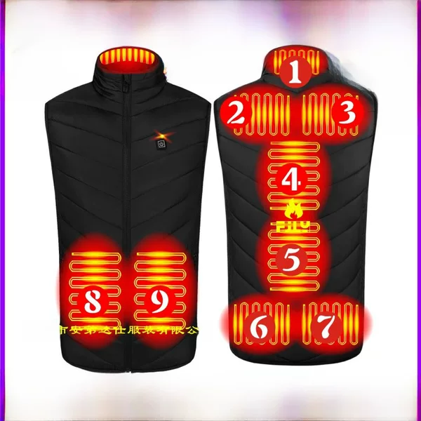 Nine-zone heating suit intelligent constant temperature men and women can wear USB heating cotton-padded jacket solid color stand collar intelligent heating vest