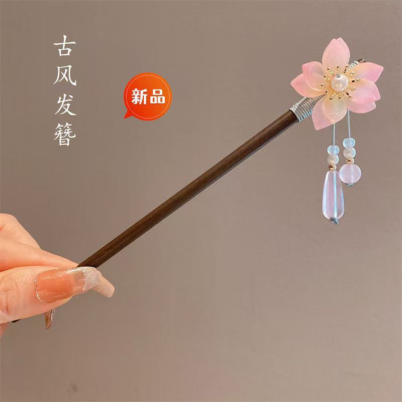 Nueva horquilla de estilo antiguo chino, horquilla de madera femenina, borla, paso a paso, nueva horquilla de estilo chino, horquilla simple
