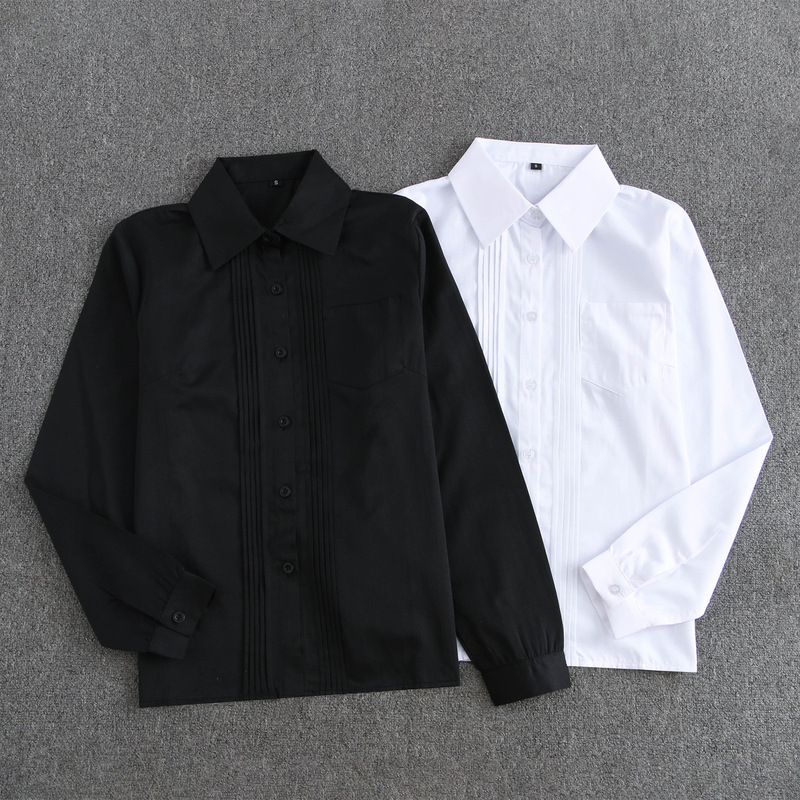 New Jk Uniform Pointed Collar Front Accordion Pleated Shirt Long-Sleeved Square Collar Shirt Student Shirt