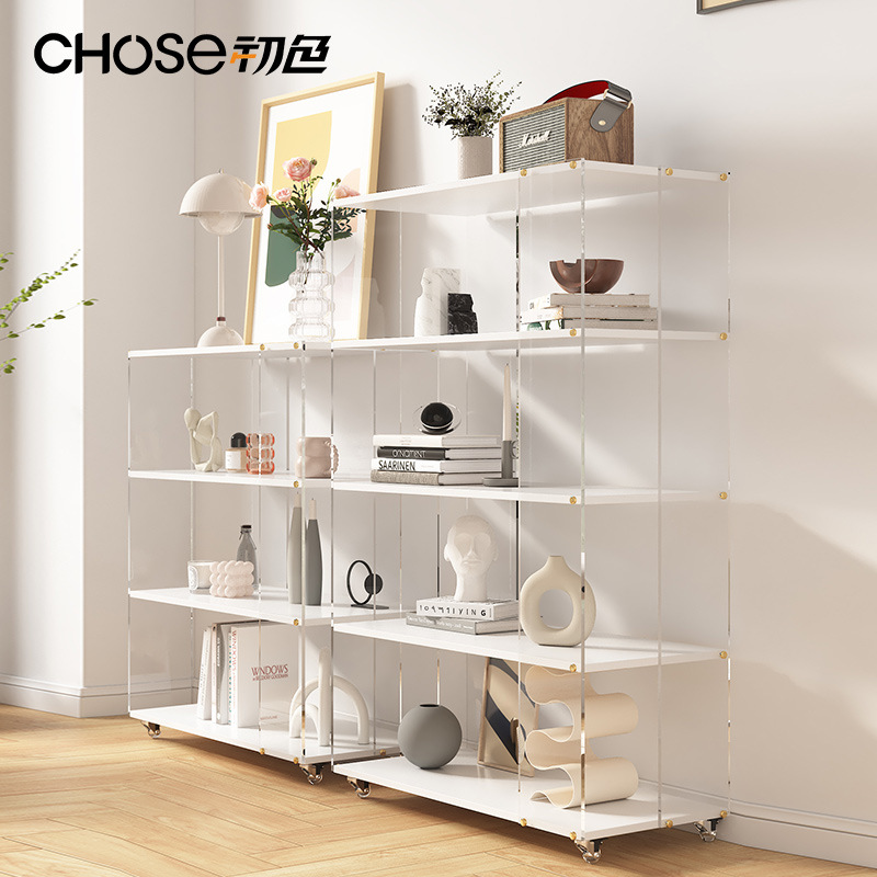 Nueva estantería giratoria de piso con polea ancha de acrílico simple, estante de almacenamiento multiusos móvil multicapa