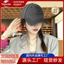 外贸跨境六线无明线棒球帽男女2025水洗牛仔帽大头围鸭舌帽显脸小