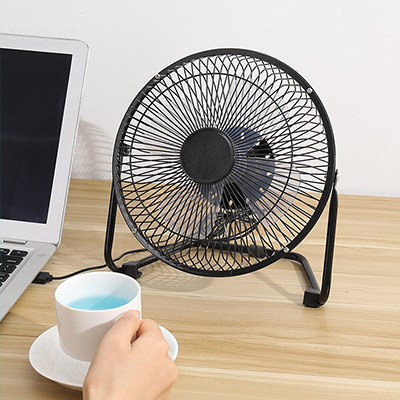 跨境USB小风扇8寸铁艺办公室宿舍迷你旋转风扇便携桌面低音电风扇