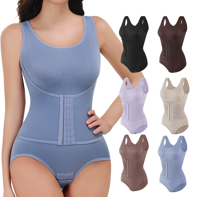 Cross-Border Enhanced Waist-Cinching Shapewear with Button-Up, Compression Tummy Control, Butt-Lifting, Body Shaping, European and American Style Shapewear with Open Crotch