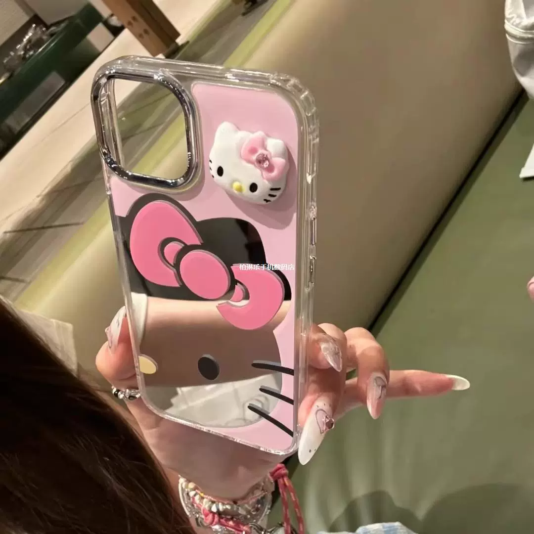 Чехол для телефона Apple iPhone16 — милое фуксиевое зеркало на задней панели, защитный с 3D подвеской в виде котенка