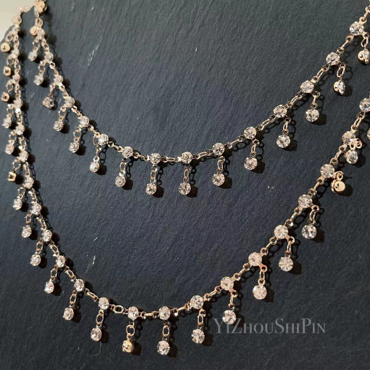 链条diy配饰 水钻吊钻链纯铜电镀高保色古风汉服流苏鞋服材料配件